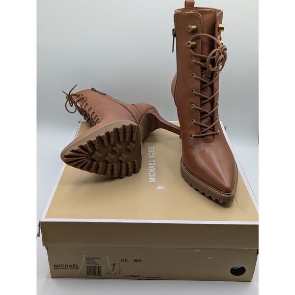 Michael Kors | Boots Kyle Lace Up Booties Leather Pointed Toe NIB | SIZE 8 - Picture 1 of 10